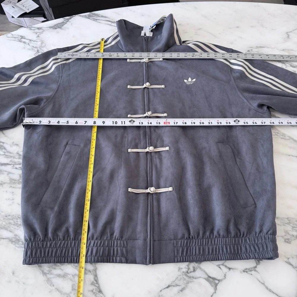 Adidas Originals Faux Suede Kung Fu Track Jacket Grey White HP0426 Mens XL